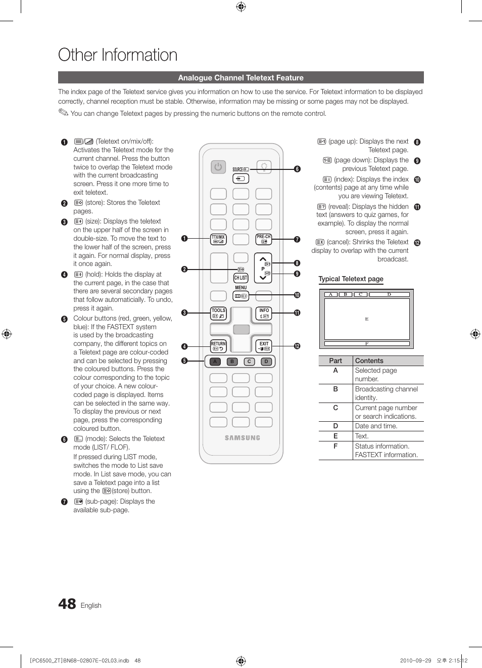 Other information | Samsung PS50C6500TP User Manual | Page 48 / 172