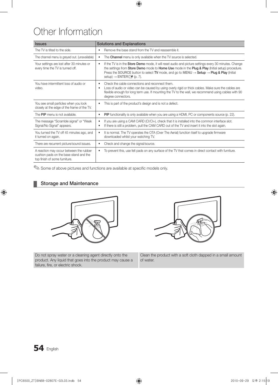 Other information | Samsung PS50C6500TP User Manual | Page 54 / 172