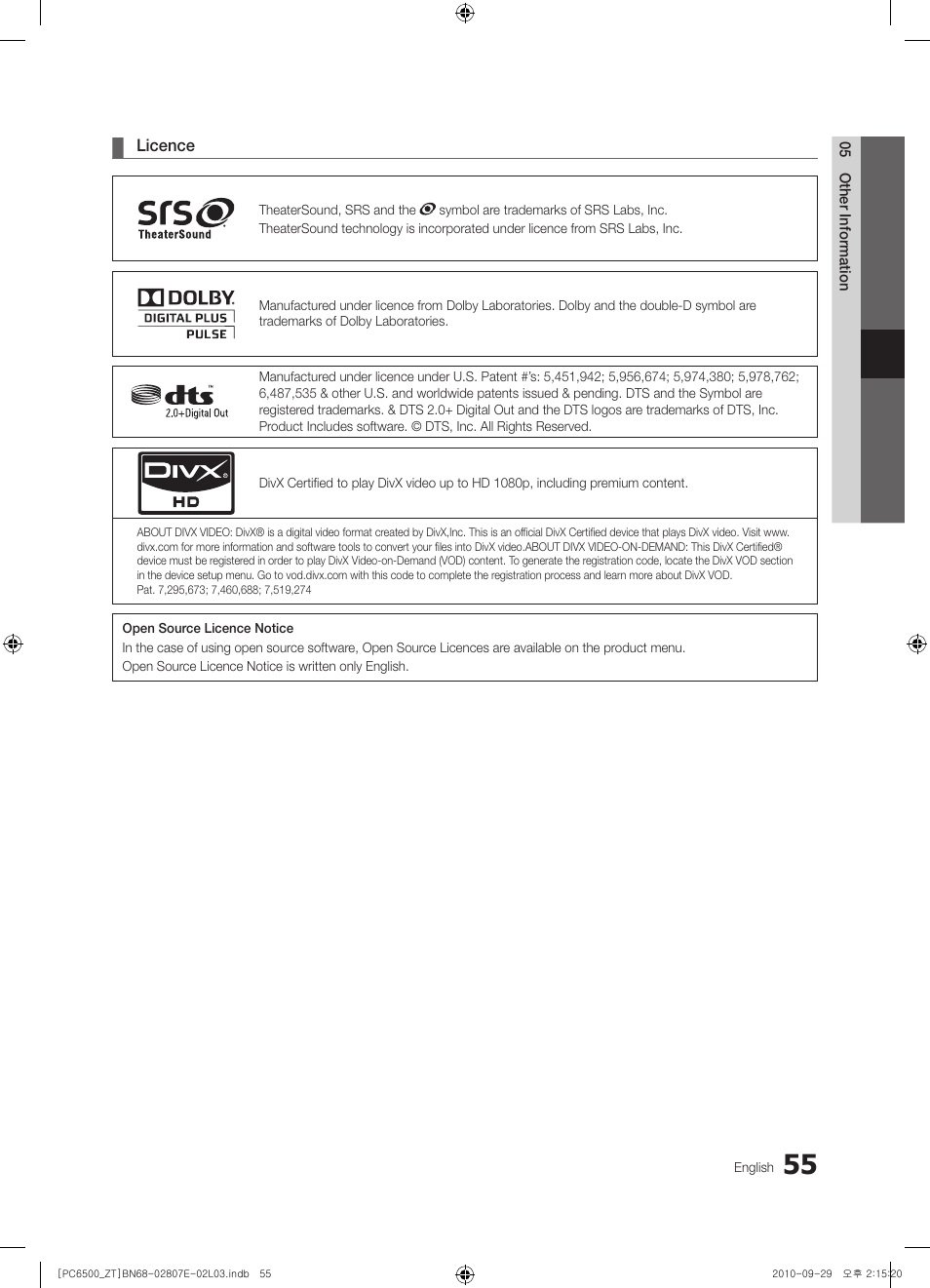 Samsung PS50C6500TP User Manual | Page 55 / 172