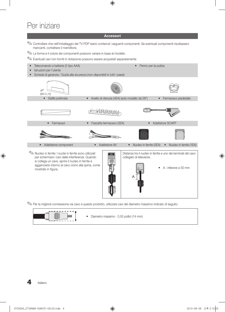 Per iniziare | Samsung PS50C6500TP User Manual | Page 61 / 172