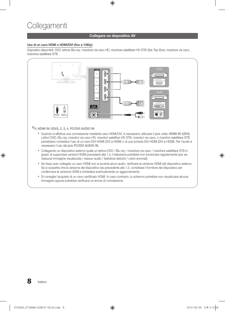 Collegamenti | Samsung PS50C6500TP User Manual | Page 65 / 172