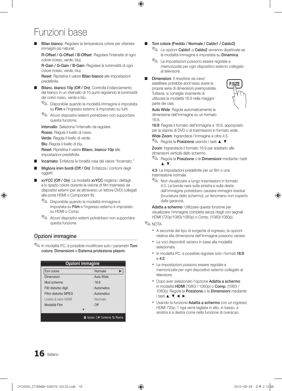Funzioni base | Samsung PS50C6500TP User Manual | Page 73 / 172