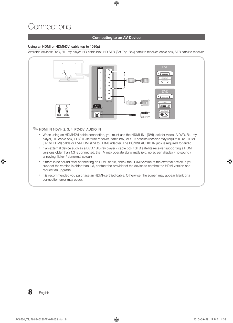 Connections | Samsung PS50C6500TP User Manual | Page 8 / 172