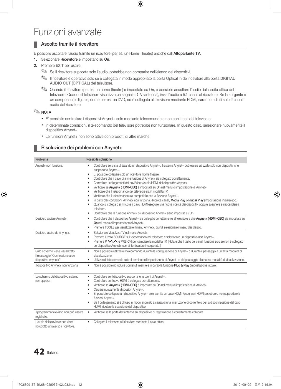 Funzioni avanzate | Samsung PS50C6500TP User Manual | Page 99 / 172