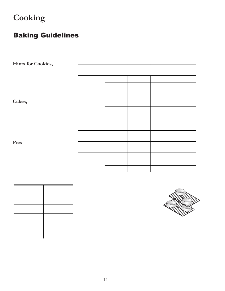 Cooking, Baking guidelines, Hints for cookies | Cakes, Pies | Amana ARR6420 User Manual | Page 14 / 24