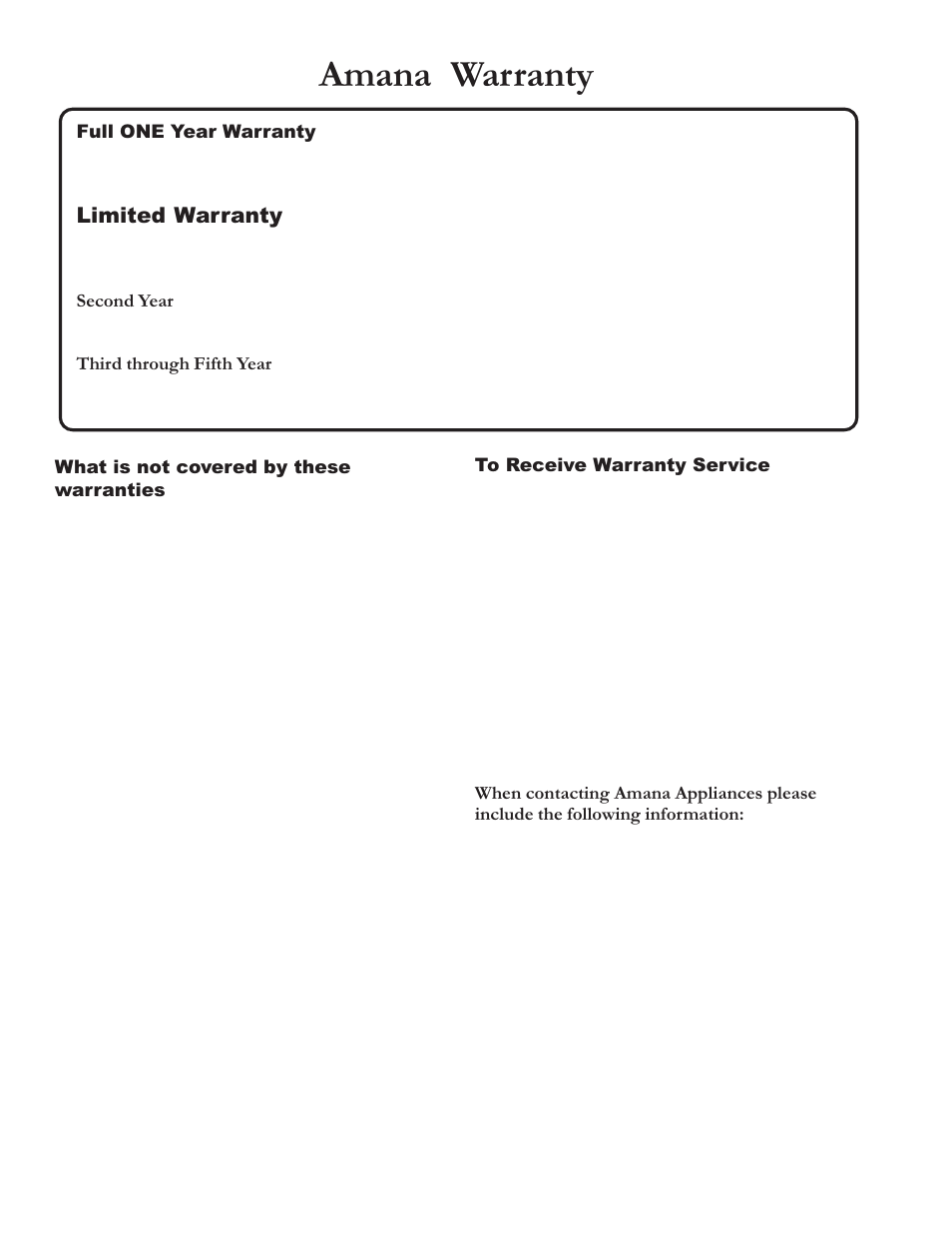 Amana warranty, Limited warranty | Amana ARR6420 User Manual | Page 24 / 24