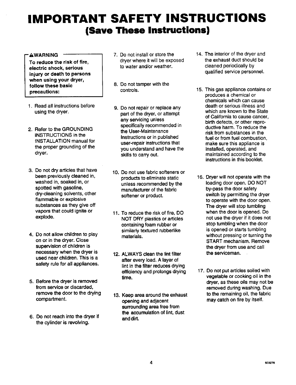 Important safety instructions, Save these instructions) | Amana D2491E3B User Manual | Page 4 / 17