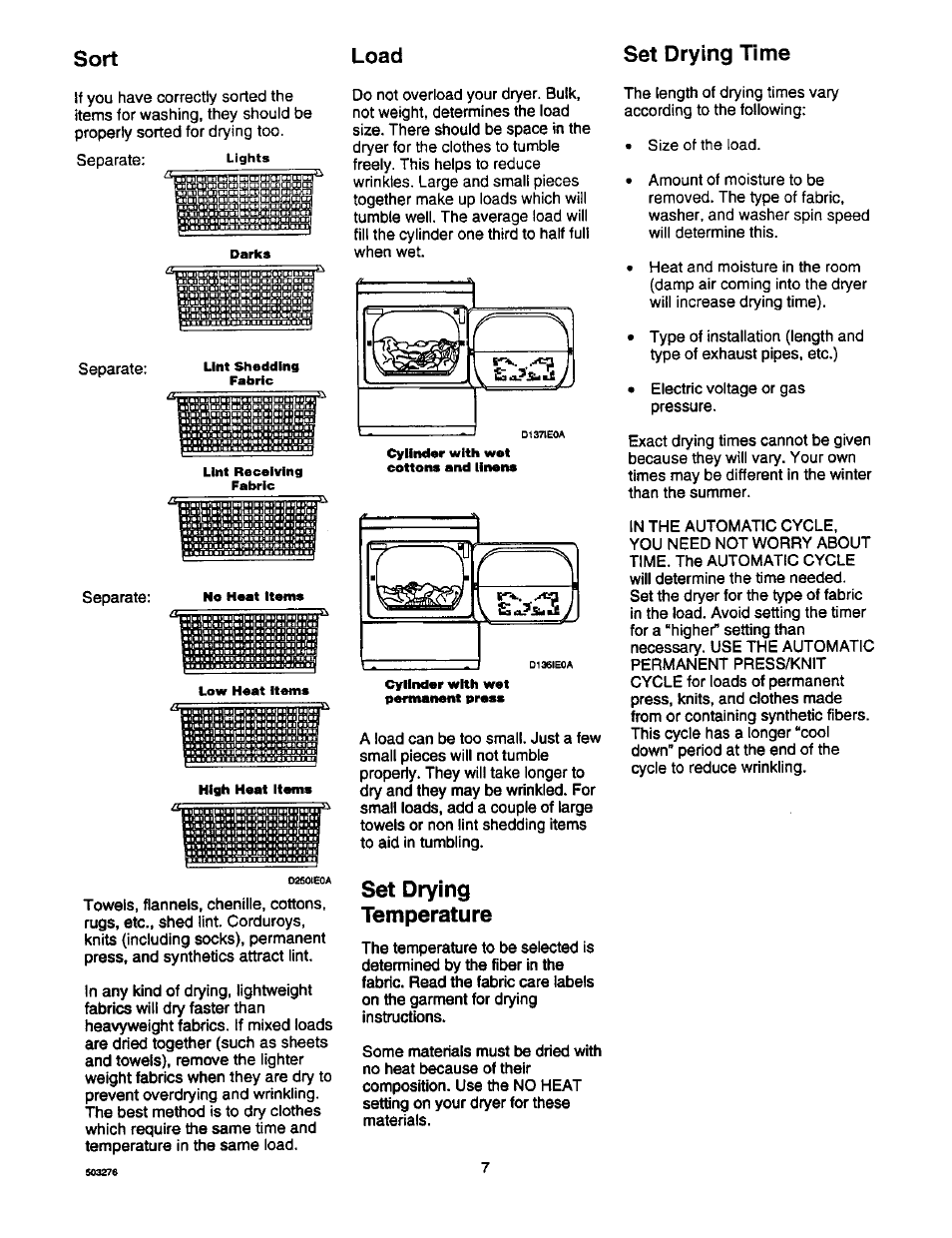 Sort, Load, Set drying temperature | Set drying time | Amana D2491E3B User Manual | Page 7 / 17