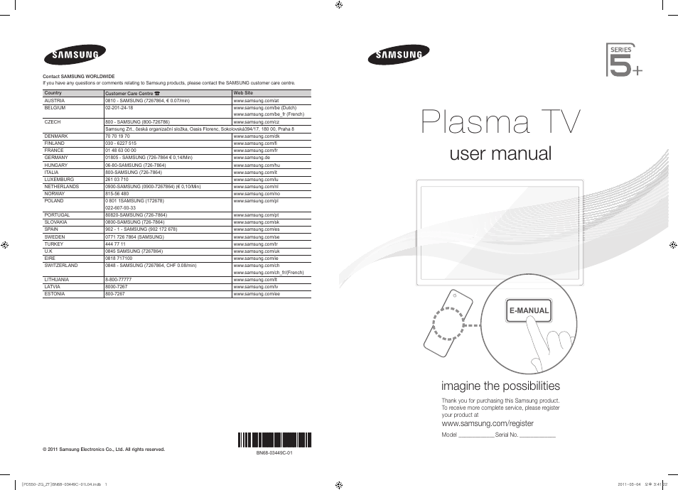 Samsung PS59D550C1W User Manual | 78 pages