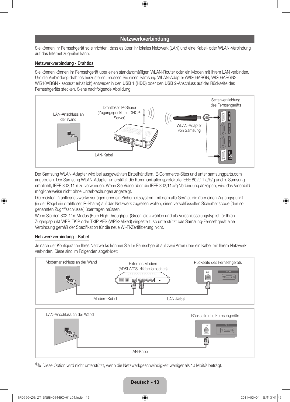 Netzwerkverbindung | Samsung PS59D550C1W User Manual | Page 33 / 78