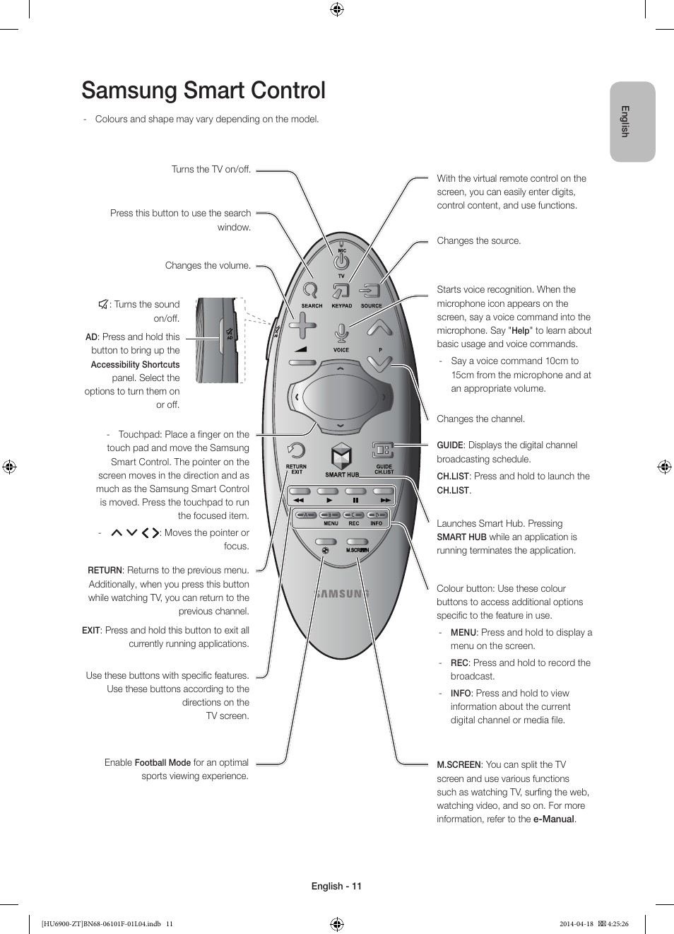 Samsung smart control | Samsung UE50HU6900D User Manual | Page 11 / 73