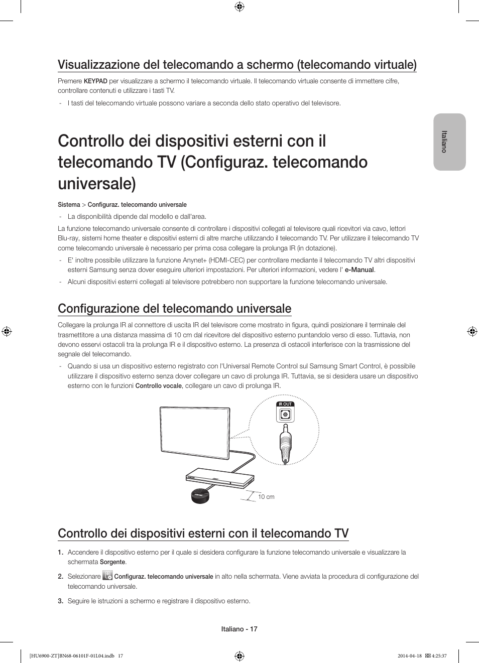 Configurazione del telecomando universale | Samsung UE50HU6900D User Manual | Page 41 / 73