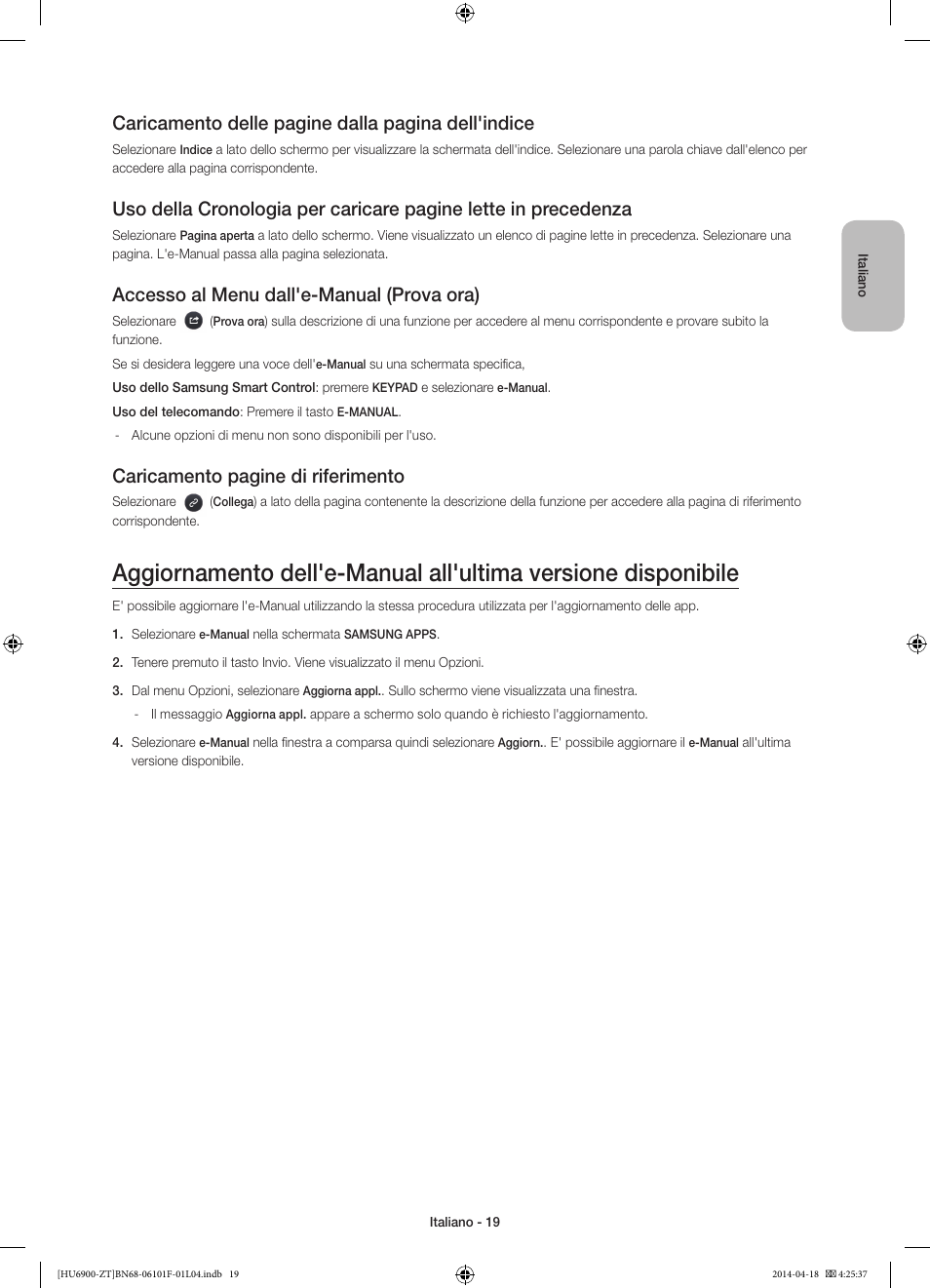 Caricamento delle pagine dalla pagina dell'indice, Accesso al menu dall'e-manual (prova ora), Caricamento pagine di riferimento | Samsung UE50HU6900D User Manual | Page 43 / 73