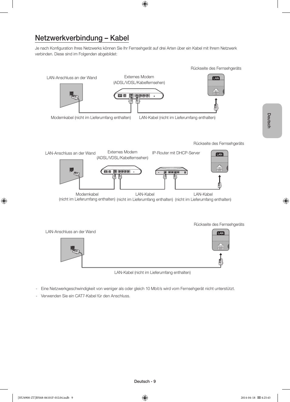 Netzwerkverbindung – kabel | Samsung UE50HU6900D User Manual | Page 57 / 73