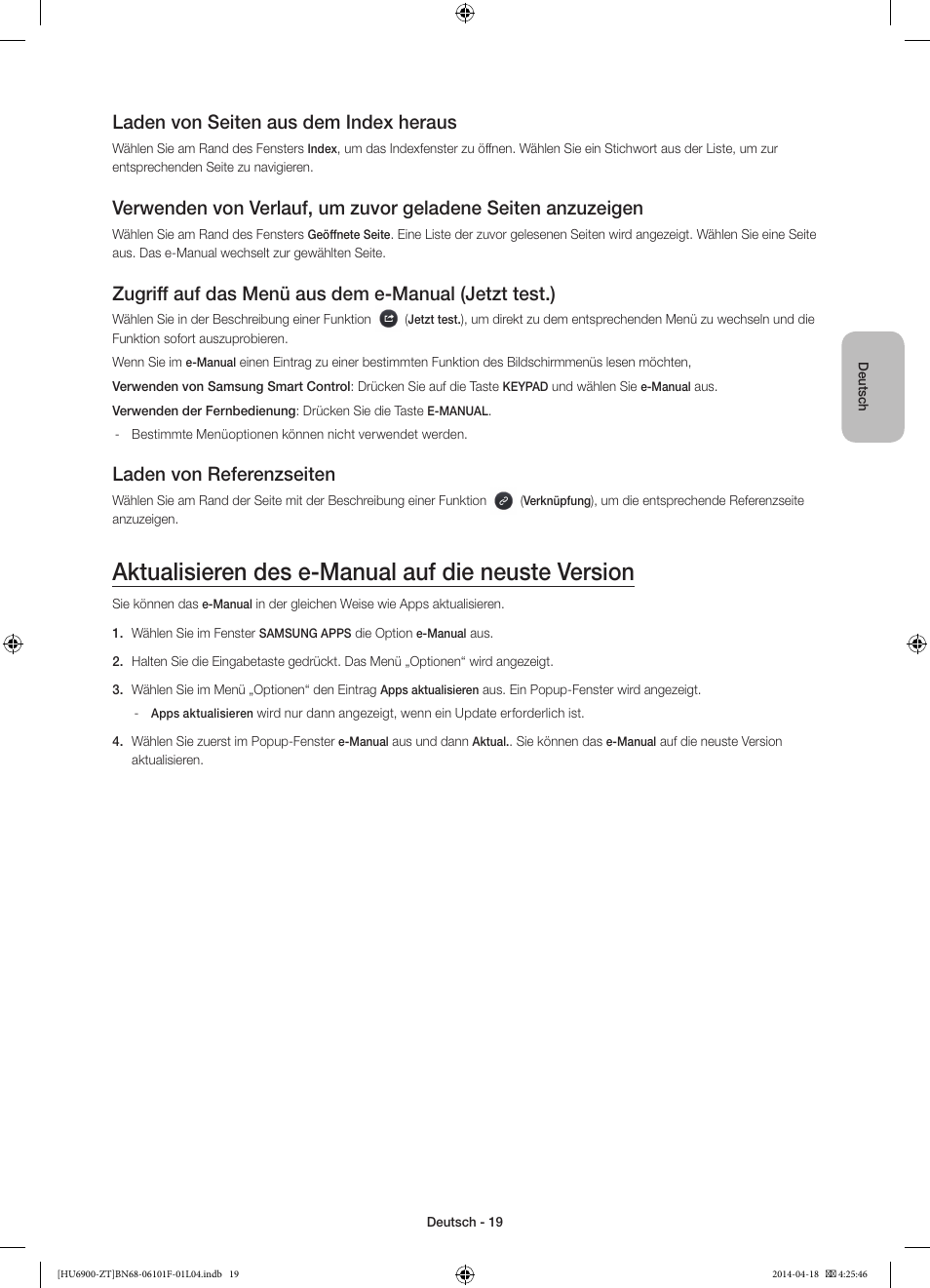 Aktualisieren des e-manual auf die neuste version, Laden von seiten aus dem index heraus, Laden von referenzseiten | Samsung UE50HU6900D User Manual | Page 67 / 73