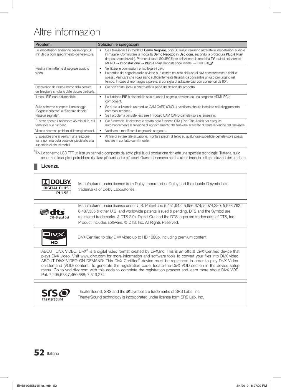 Altre informazioni, Licenza | Samsung LE32C650L1P User Manual | Page 106 / 164