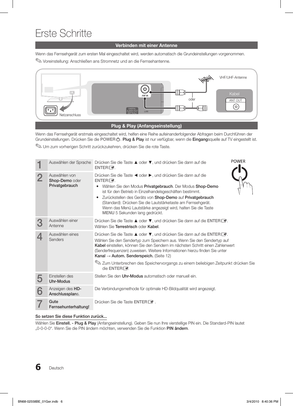 Erste schritte | Samsung LE32C650L1P User Manual | Page 115 / 164