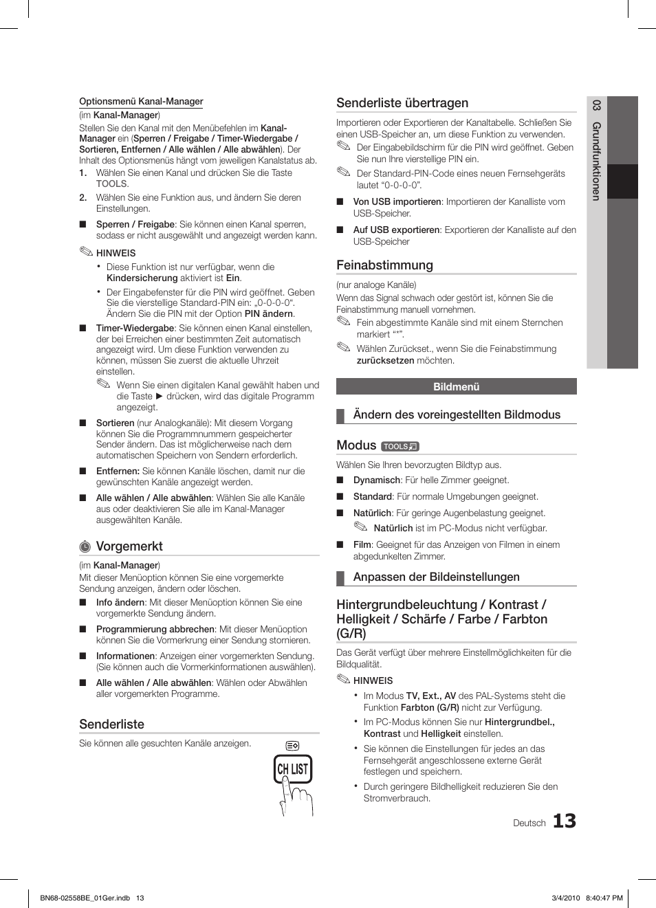 Vorgemerkt, Senderliste, Senderliste übertragen | Feinabstimmung, Modus | Samsung LE32C650L1P User Manual | Page 122 / 164