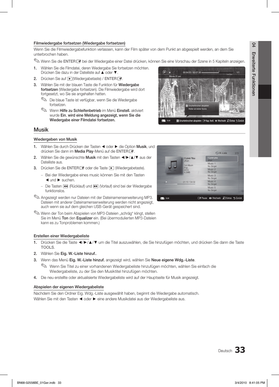 Musik | Samsung LE32C650L1P User Manual | Page 142 / 164