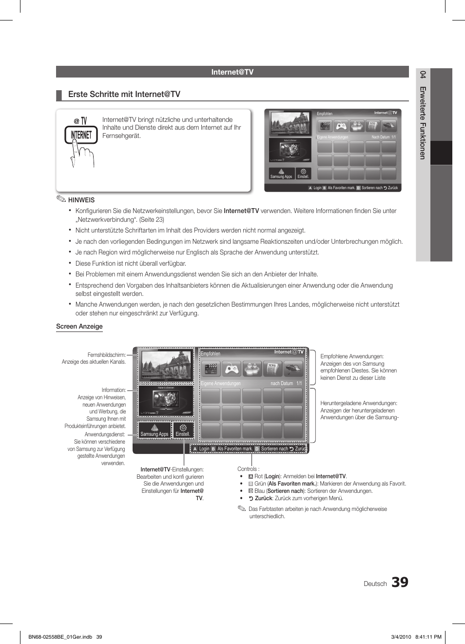 Erste schritte mit internet@tv | Samsung LE32C650L1P User Manual | Page 148 / 164