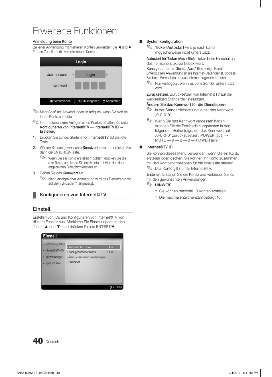 Erweiterte funktionen, Einstell | Samsung LE32C650L1P User Manual | Page 149 / 164