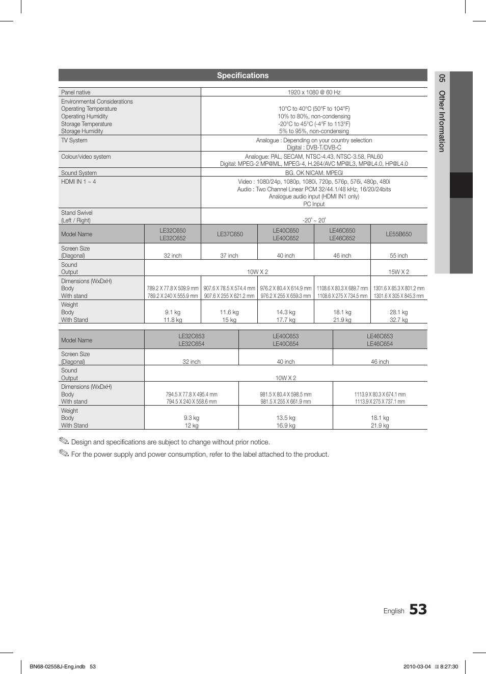 Samsung LE32C650L1P User Manual | Page 53 / 164