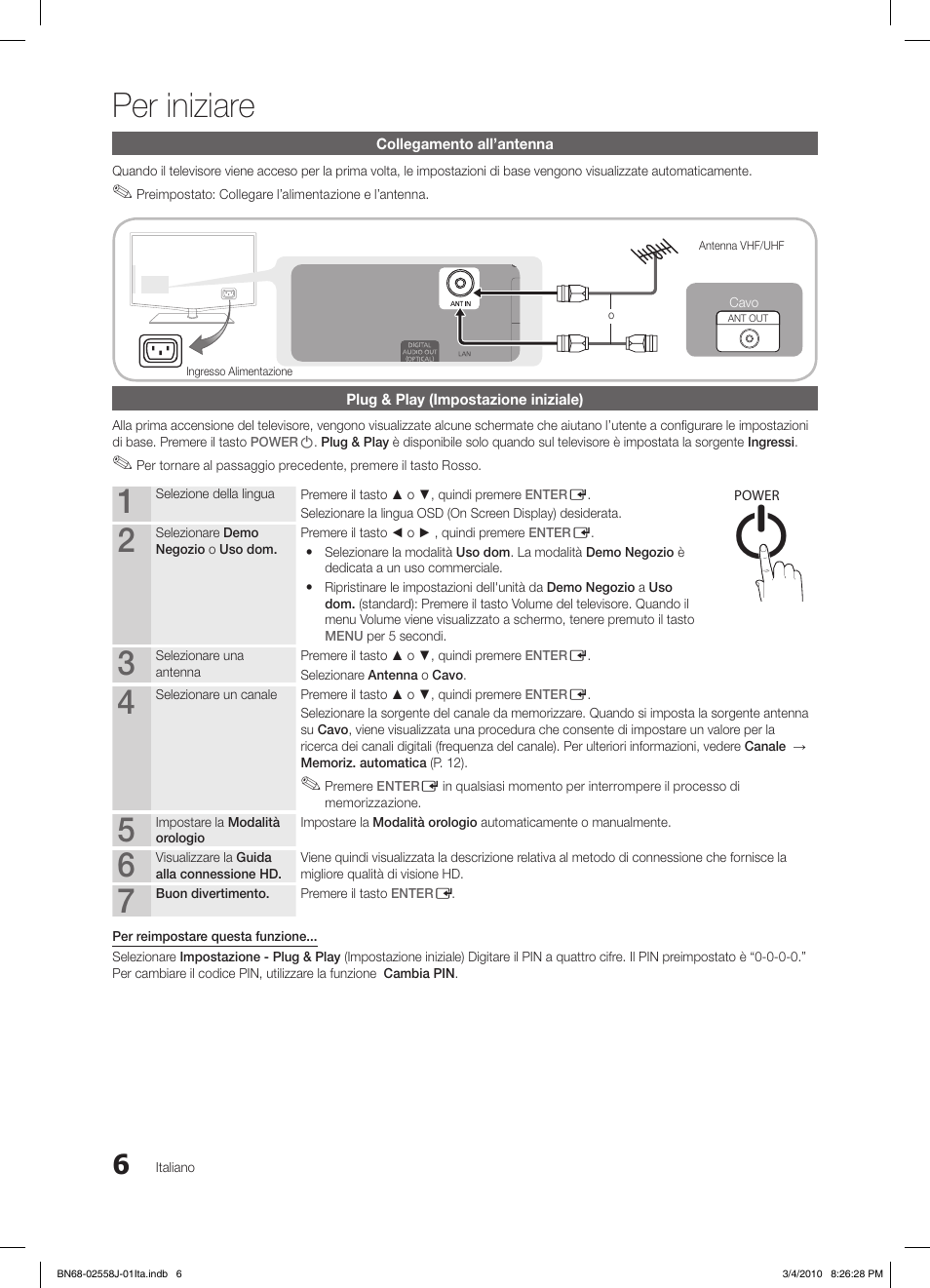 Per iniziare | Samsung LE32C650L1P User Manual | Page 60 / 164