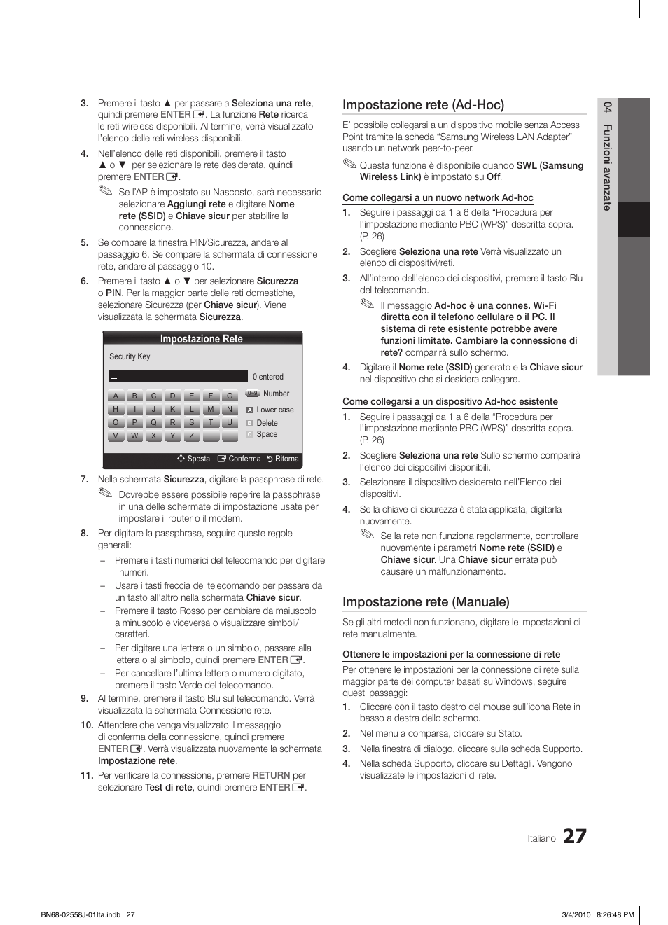 Impostazione rete (ad-hoc), Impostazione rete (manuale) | Samsung LE32C650L1P User Manual | Page 81 / 164