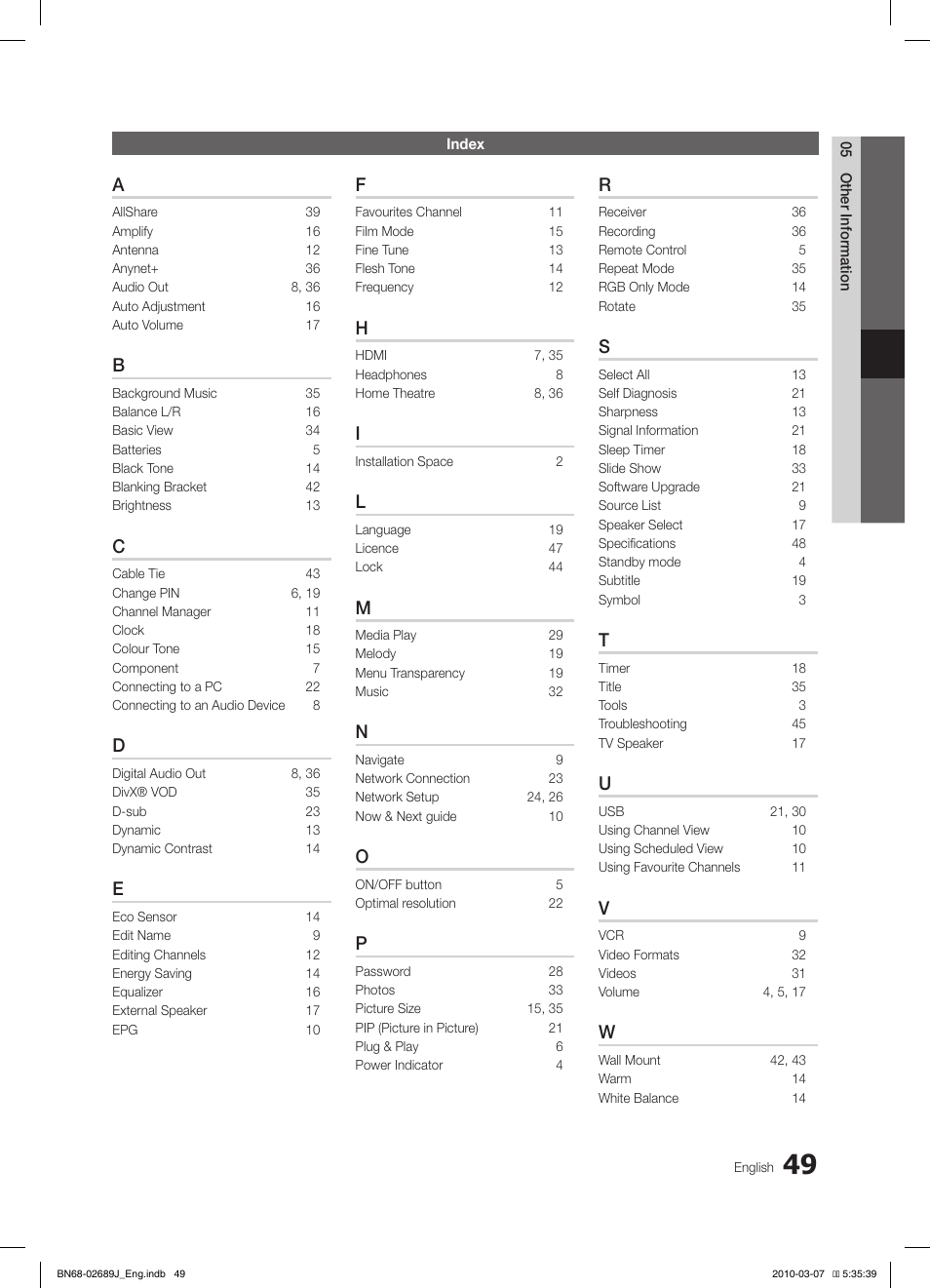 Samsung LE46C630K1P User Manual | Page 49 / 149