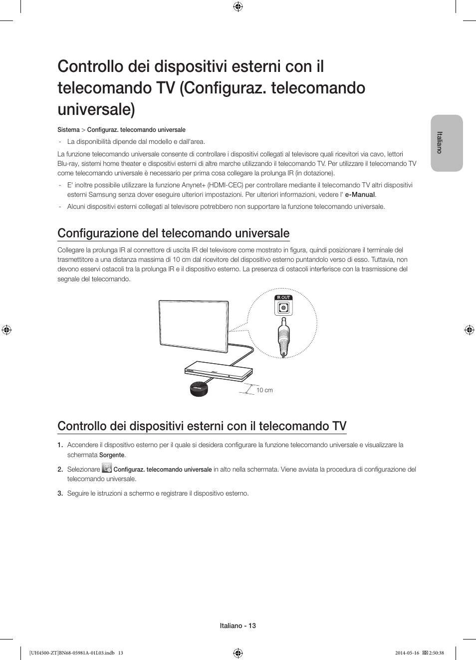 Configurazione del telecomando universale | Samsung UE32H4510AY User Manual | Page 31 / 57