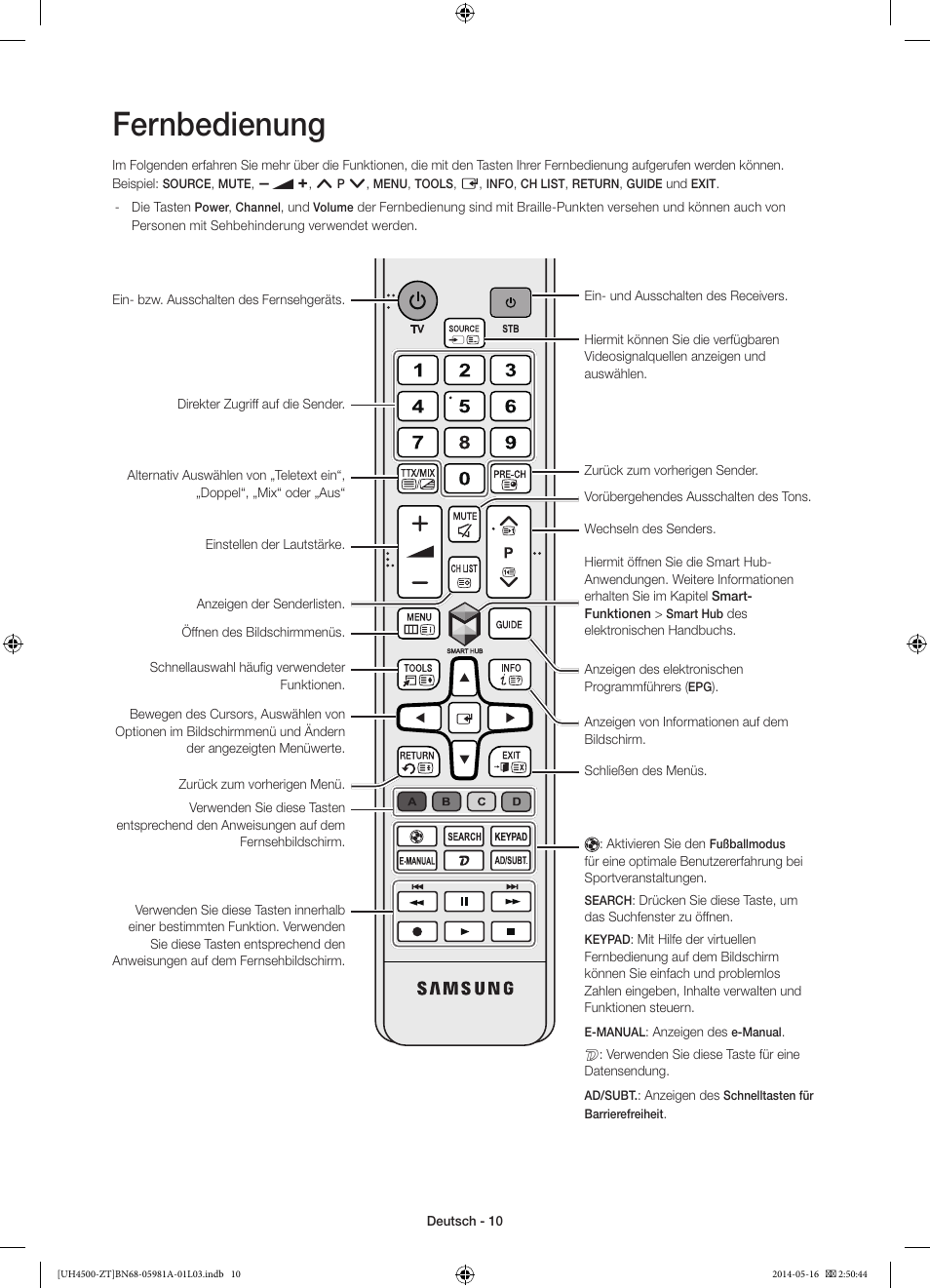 Fernbedienung | Samsung UE32H4510AY User Manual | Page 48 / 57