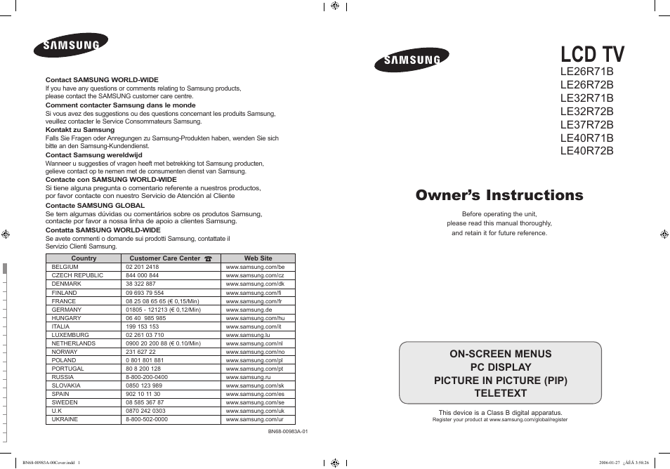 Samsung LE32R72B User Manual | 187 pages