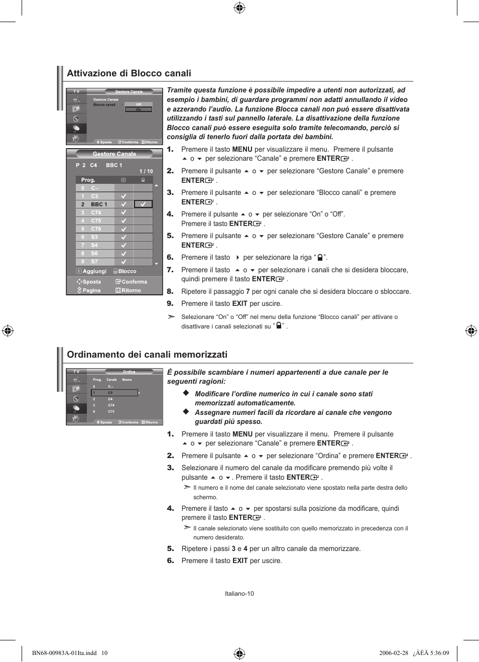 Attivazione di blocco canali | Samsung LE32R72B User Manual | Page 168 / 187