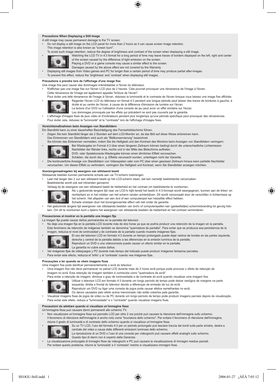 Precautions when displaying a still image | Samsung LE32R72B User Manual | Page 2 / 187