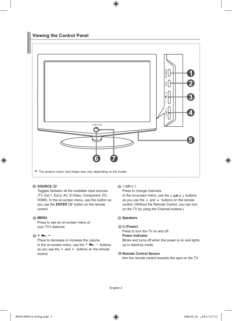 Viewing the control panel | Samsung LE32R72B User Manual | Page 5 / 187