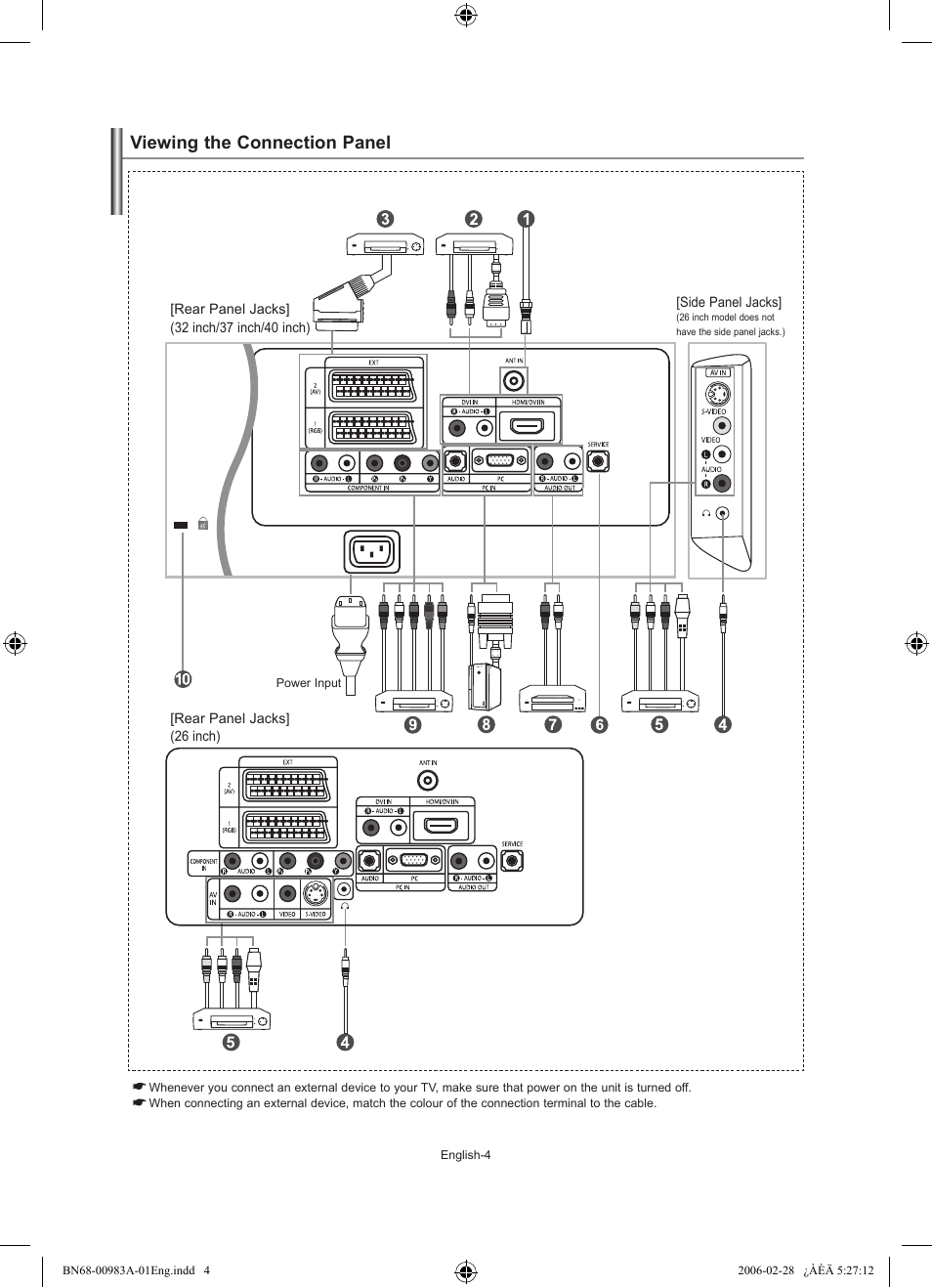 Viewing the connection panel | Samsung LE32R72B User Manual | Page 6 / 187