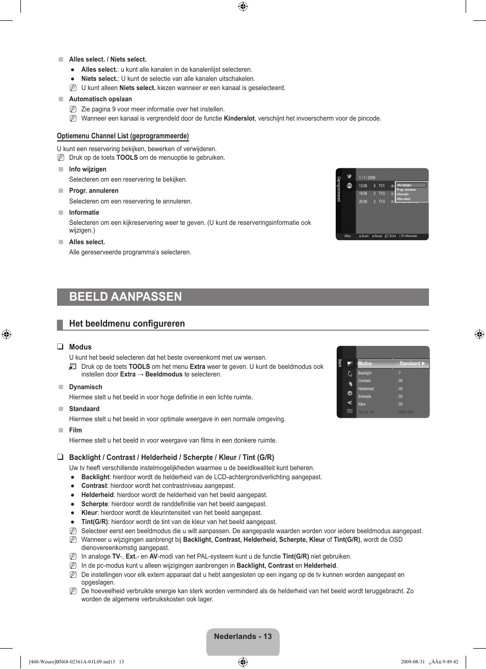 Beeld aanpassen, Het beeldmenu configureren | Samsung LE32B460B2W User Manual | Page 111 / 296