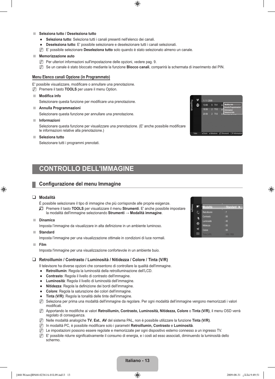 Controllo dell'immagine, Configurazione del menu immagine | Samsung LE32B460B2W User Manual | Page 143 / 296