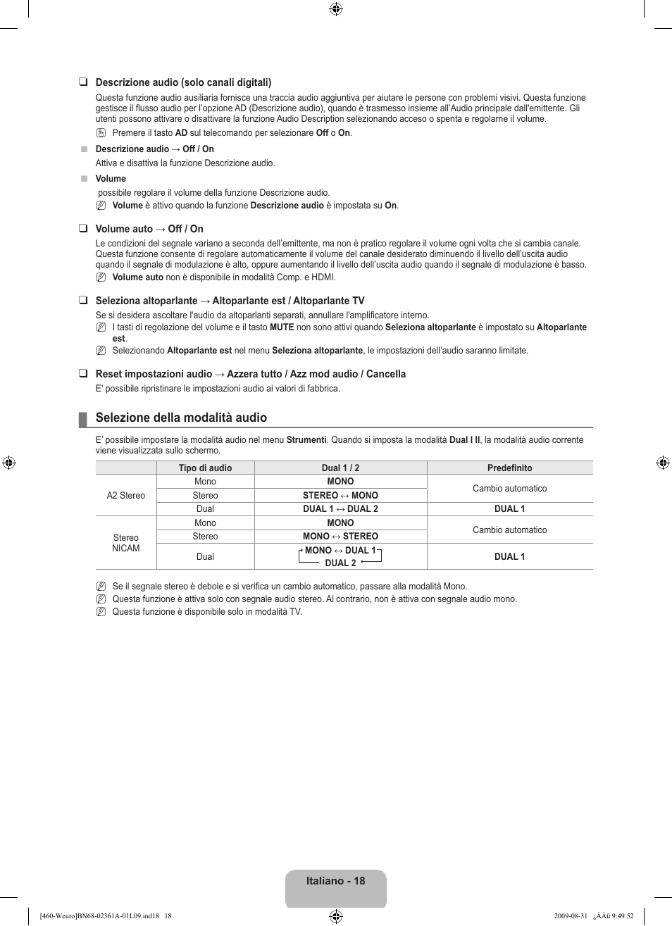 Selezione della modalità audio | Samsung LE32B460B2W User Manual | Page 148 / 296