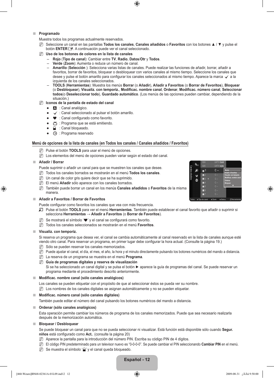 Español - 12 | Samsung LE32B460B2W User Manual | Page 174 / 296