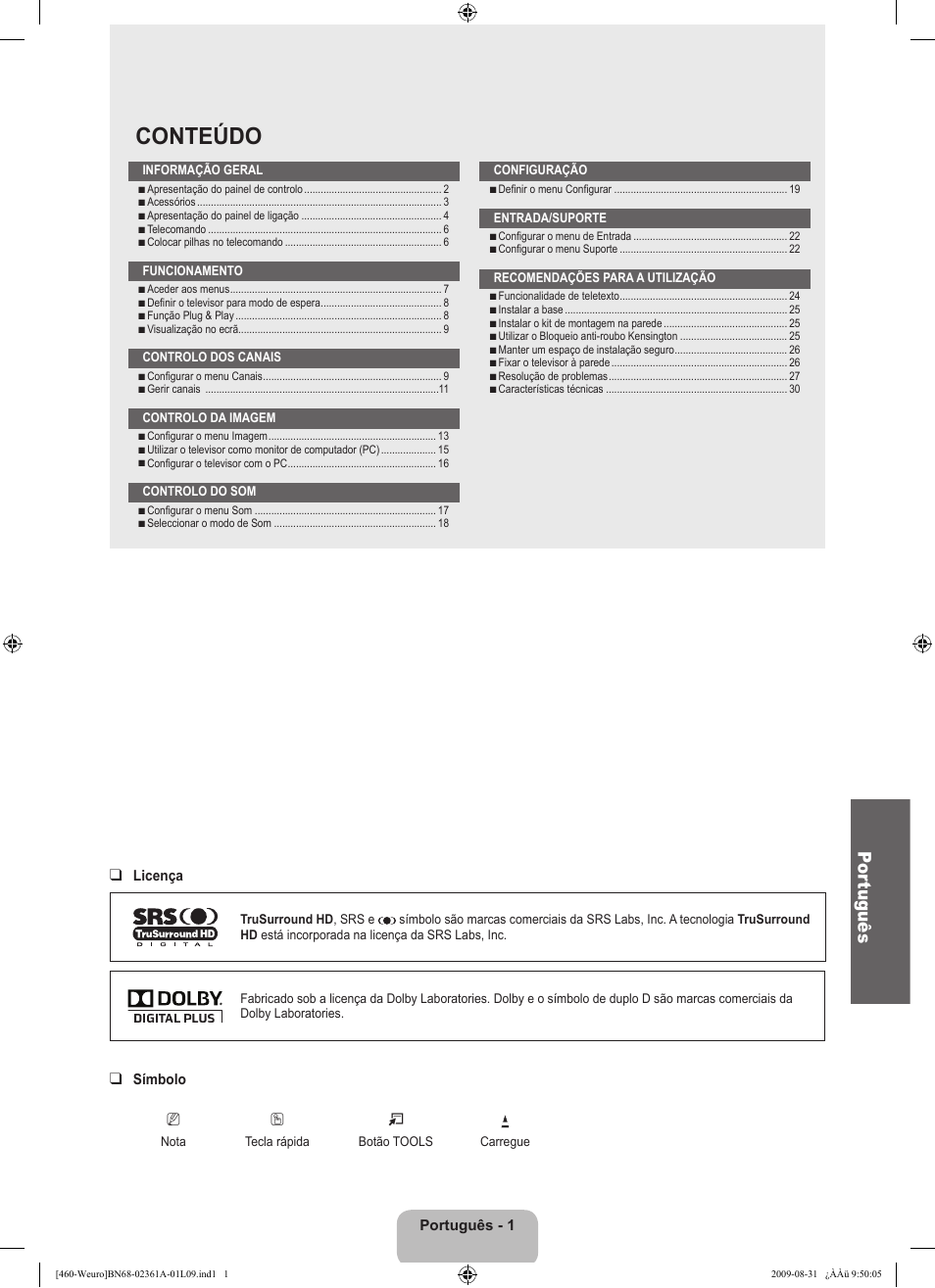 Conteúdo, Por tuguês | Samsung LE32B460B2W User Manual | Page 195 / 296