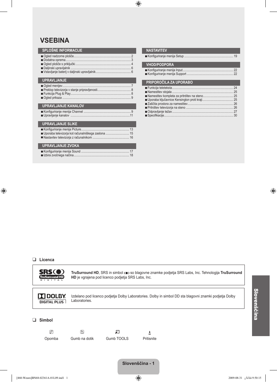Vsebina, Slo venščina | Samsung LE32B460B2W User Manual | Page 227 / 296