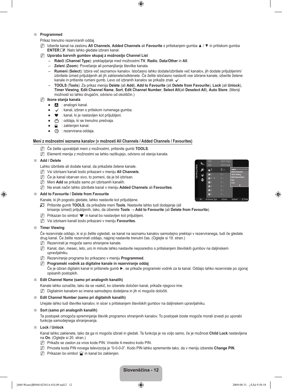 Slovenščina - 12 | Samsung LE32B460B2W User Manual | Page 238 / 296