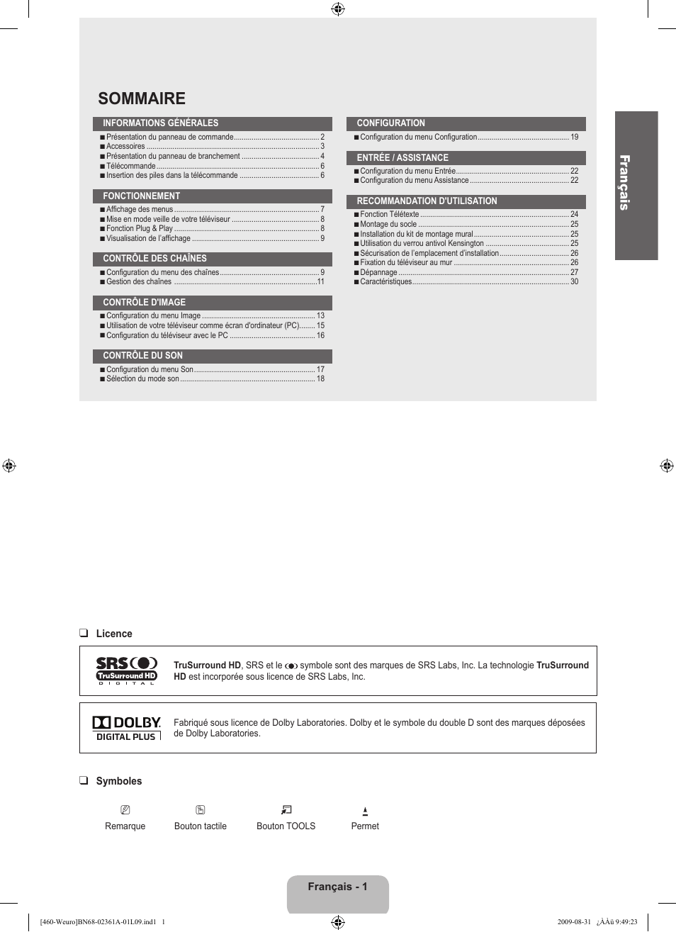 Sommaire, Fr ançais | Samsung LE32B460B2W User Manual | Page 35 / 296