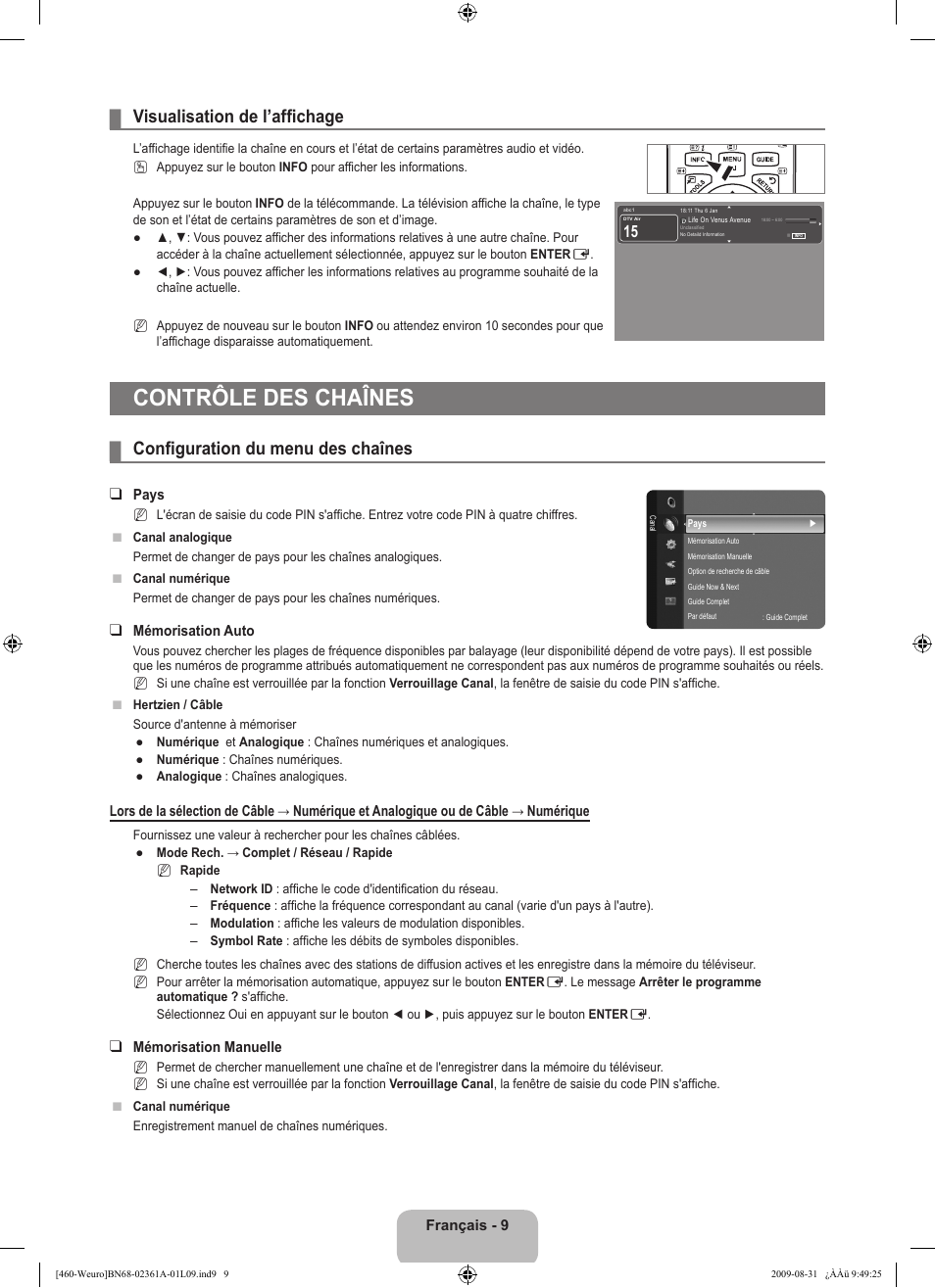 Contrôle des chaînes, Visualisation de l’affichage, Configuration du menu des chaînes | Samsung LE32B460B2W User Manual | Page 43 / 296