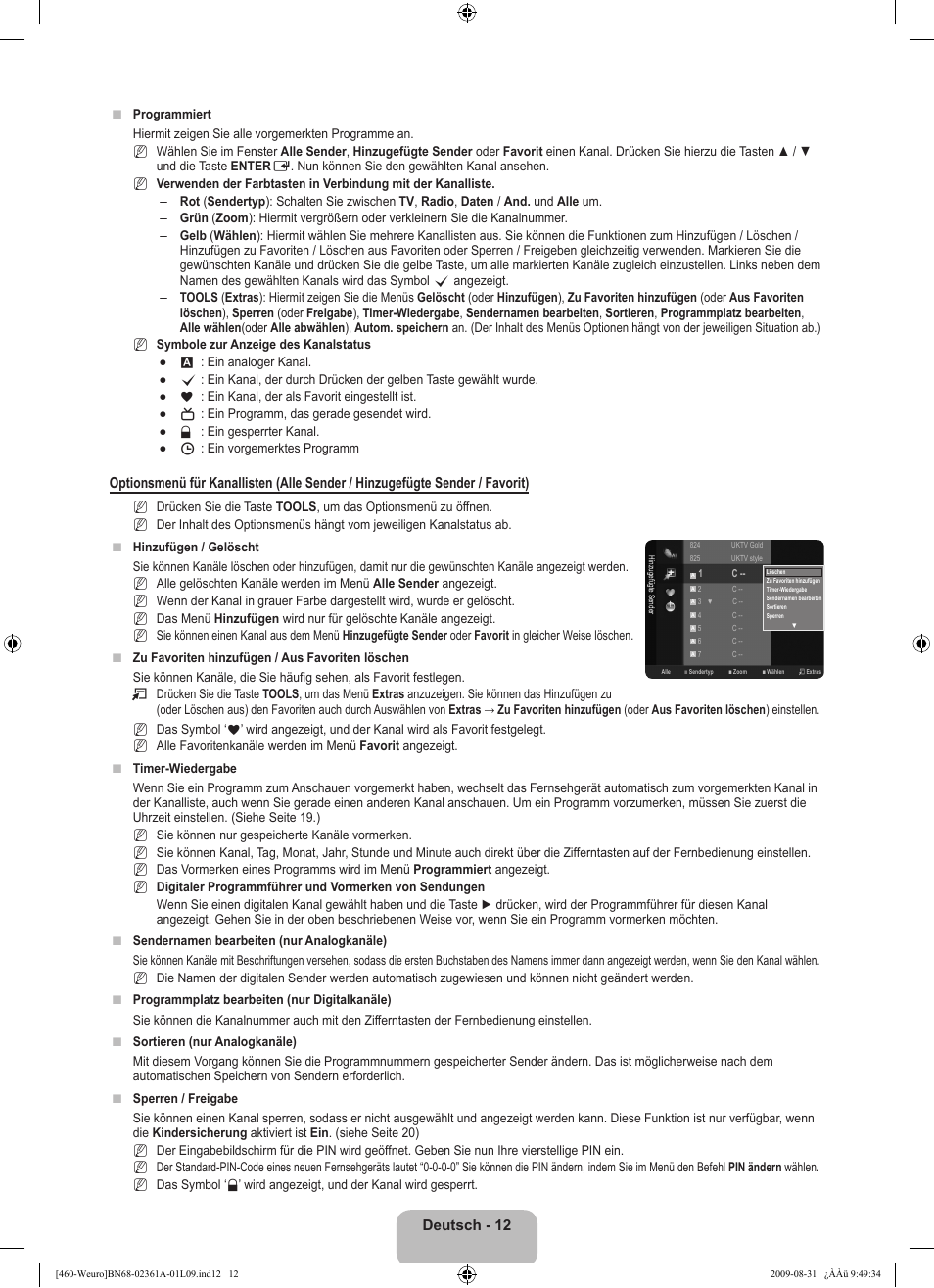 Deutsch - 12 | Samsung LE32B460B2W User Manual | Page 78 / 296