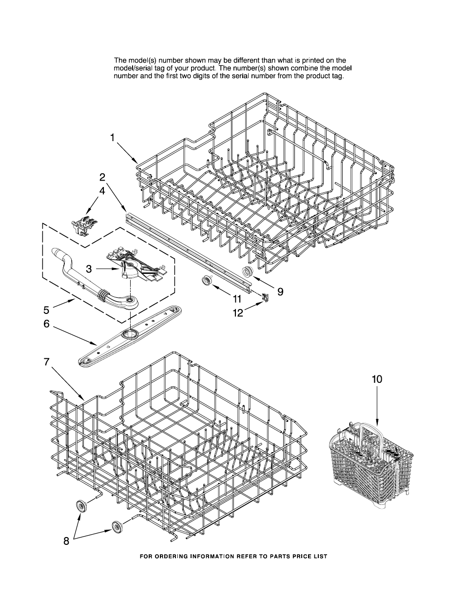 Upper and lower rack, Upper and lower rack parts | Amana ADB1500AWQ37 User Manual | Page 11 / 14