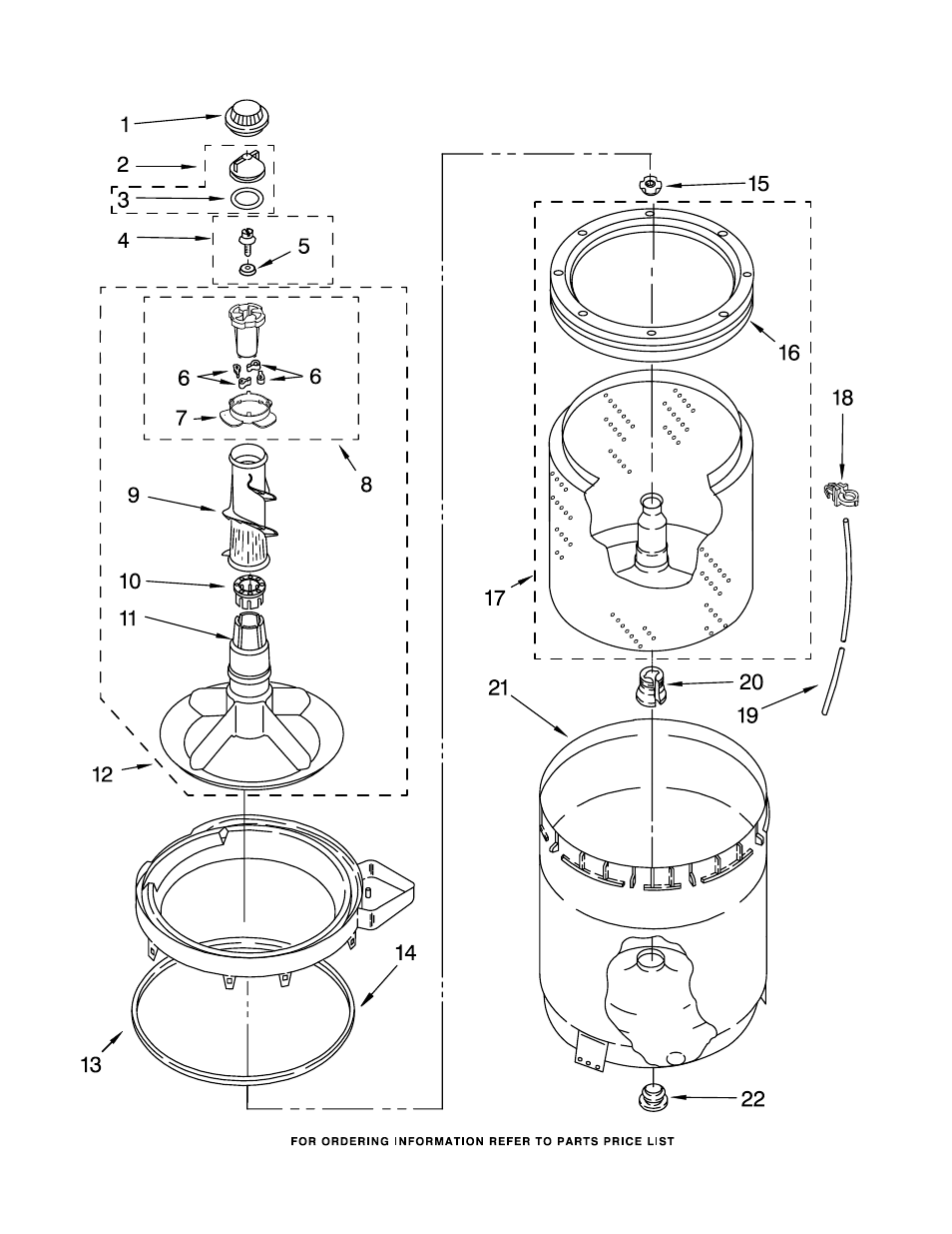 Agitator, basket and tub, Agitator, basket and tub parts | Amana NTW5205TQ0 User Manual | Page 5 / 13