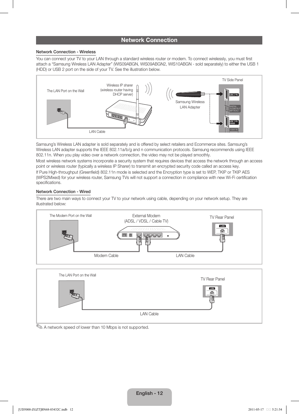 Network connection | Samsung UE32D5000PW User Manual | Page 12 / 74