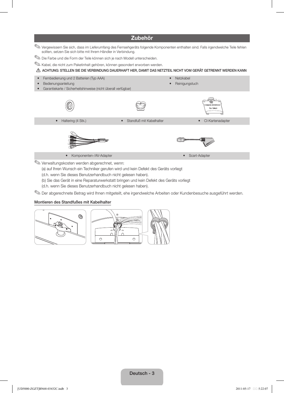 Zubehör | Samsung UE32D5000PW User Manual | Page 21 / 74